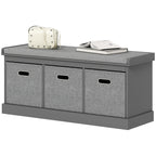 Dark Grey Shoe Storage Bench | 41.3" Entryway Bench with Cushion and Fabric Drawers