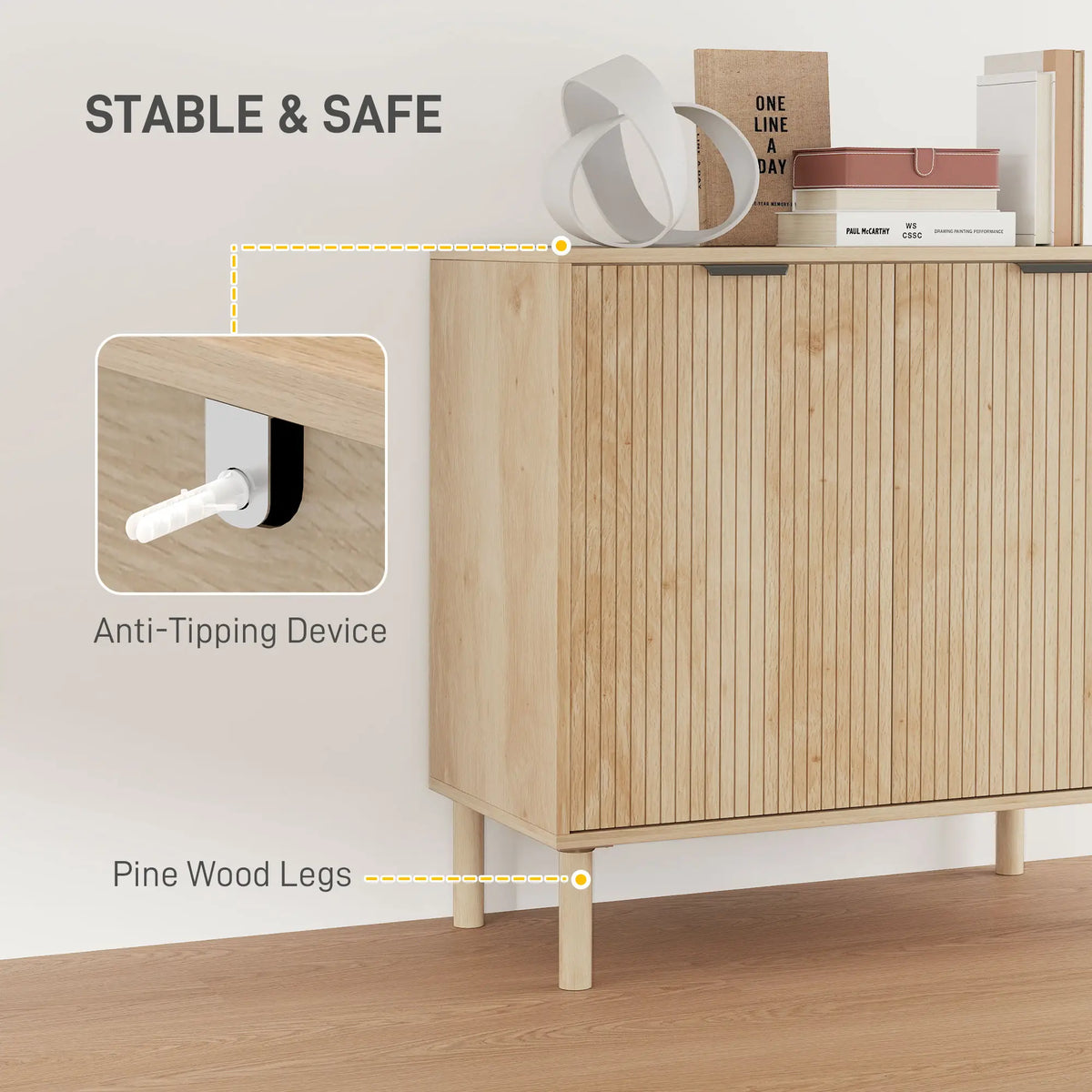 Natural Oak Storage Cabinet | Fluted 2-Door Accent Cabinet