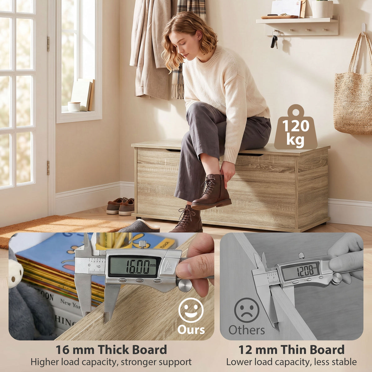 Natural Oak Storage Bench | Flip-Top Bedroom Storage Chest