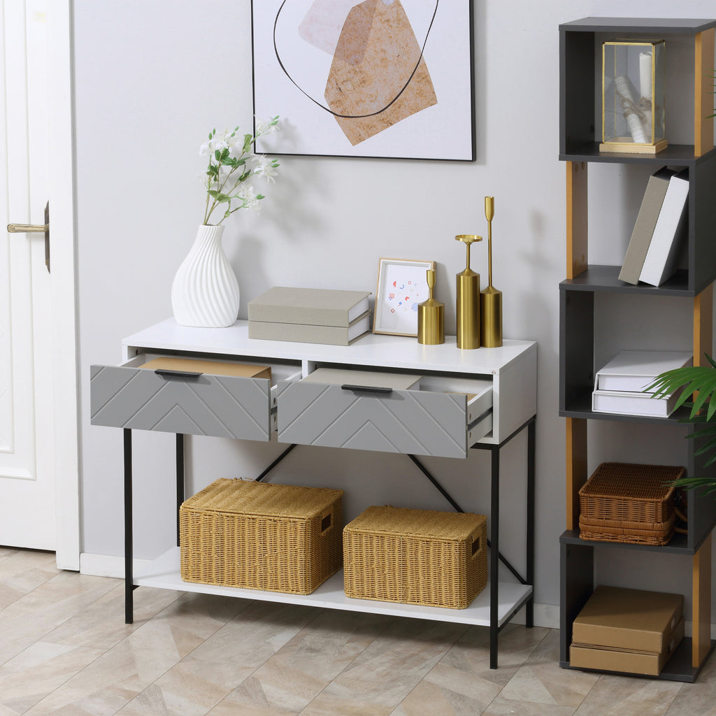 White Console Table with Drawers | 39.25" Entryway Table with Storage Shelf