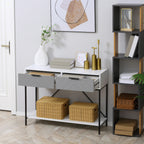 White Console Table with Drawers | 39.25" Entryway Table with Storage Shelf