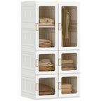 White Portable Wardrobe | 53.5" Foldable Plastic Closet with 5 Compartments and Hanging Rod