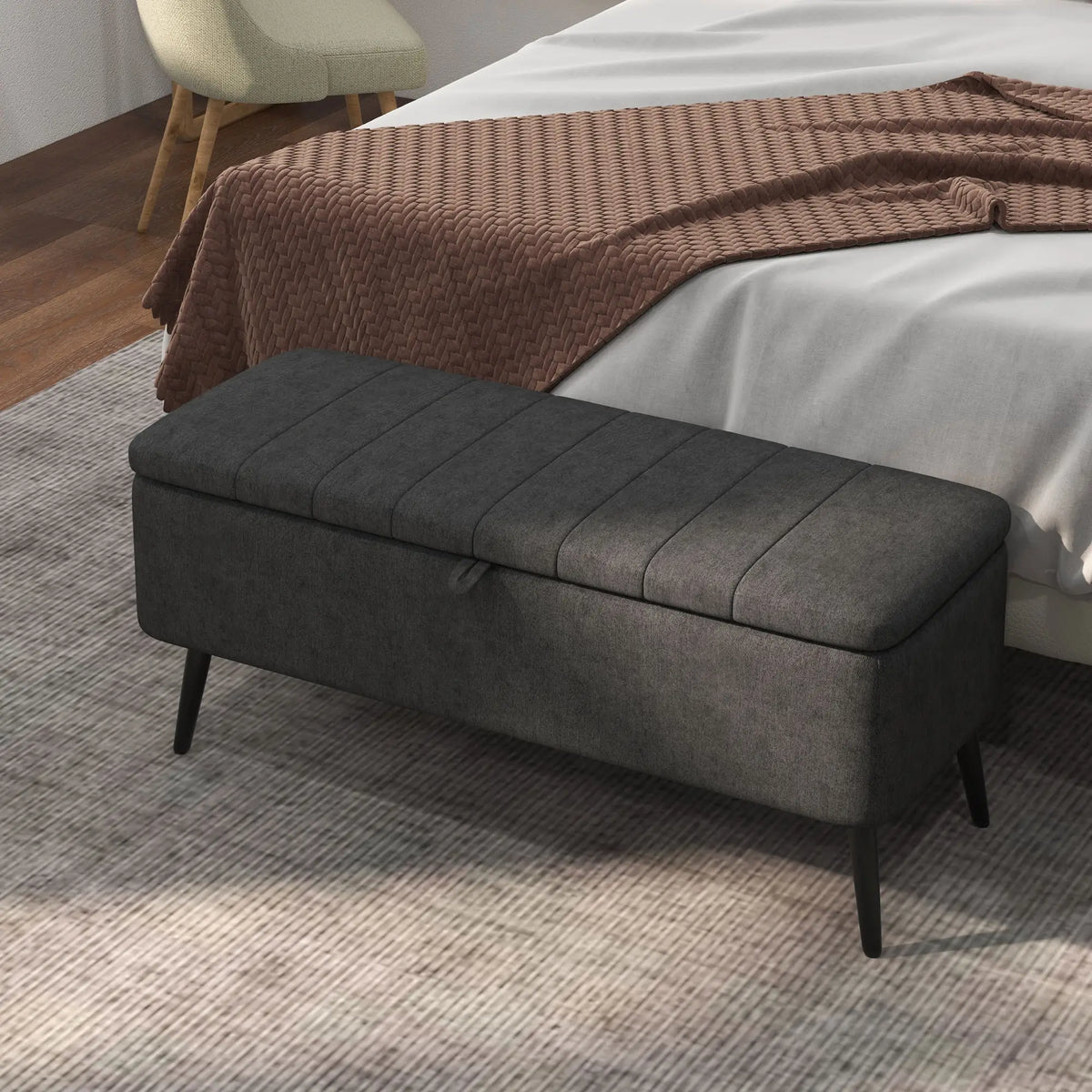 Charcoal Storage Ottoman | Entryway & Bedroom Storage Bench