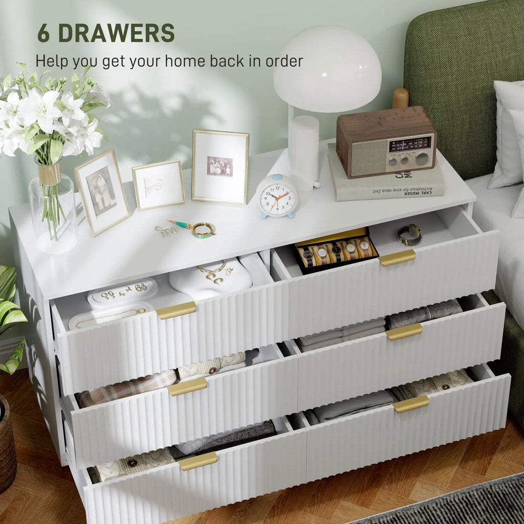 White Dresser | 6-Drawer Chest of Drawers with Gold Legs