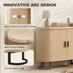 Natural Wood Sideboard Buffet Cabinet with Curved Tambour Doors - shelf detail