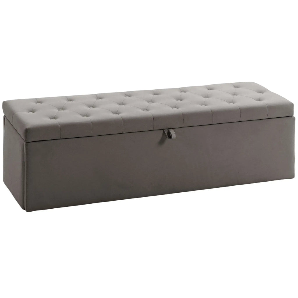 Grey Storage Ottoman | Large Tufted Bedroom Storage Bench