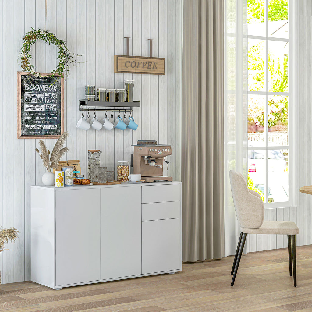 White Kitchen Sideboard Cabinet | 46.1" Push-Open Coffee Bar with Drawers