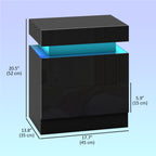 Black Nightstand Set of 2 | 20.5" LED Bedside Tables with Drawers