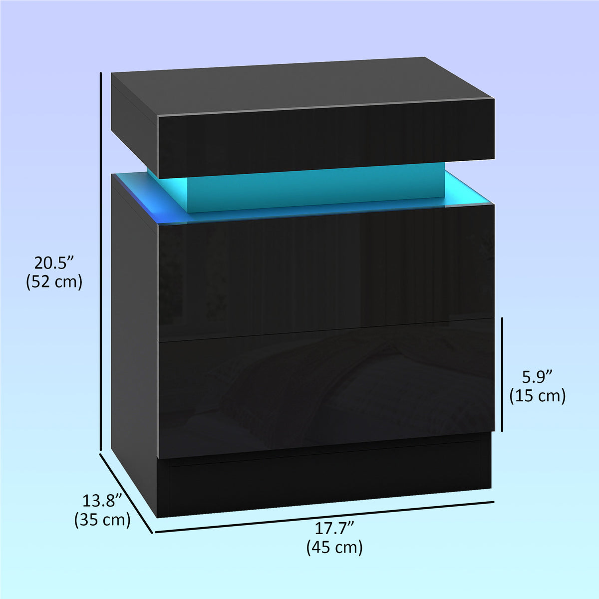 Black Nightstand Set of 2 | 20.5" LED Bedside Tables with Drawers