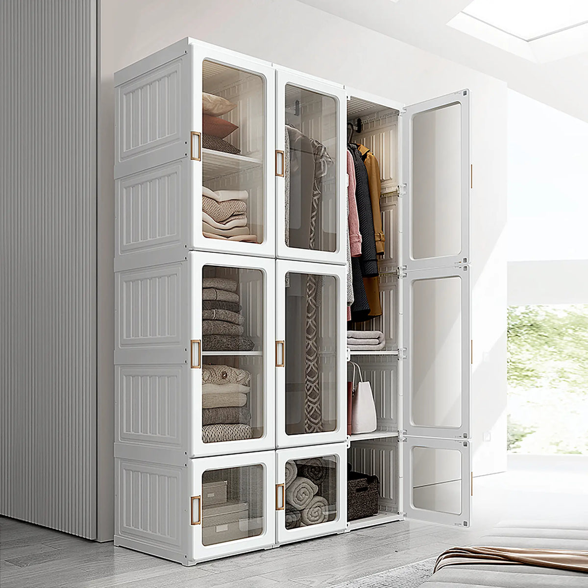 Foldable Modular Wardrobe | 9-Cube Portable Closet with Clear Doors