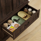 Brown 72" LED Kitchen Pantry Cabinet | Buffet Storage with 10 Door Shelves