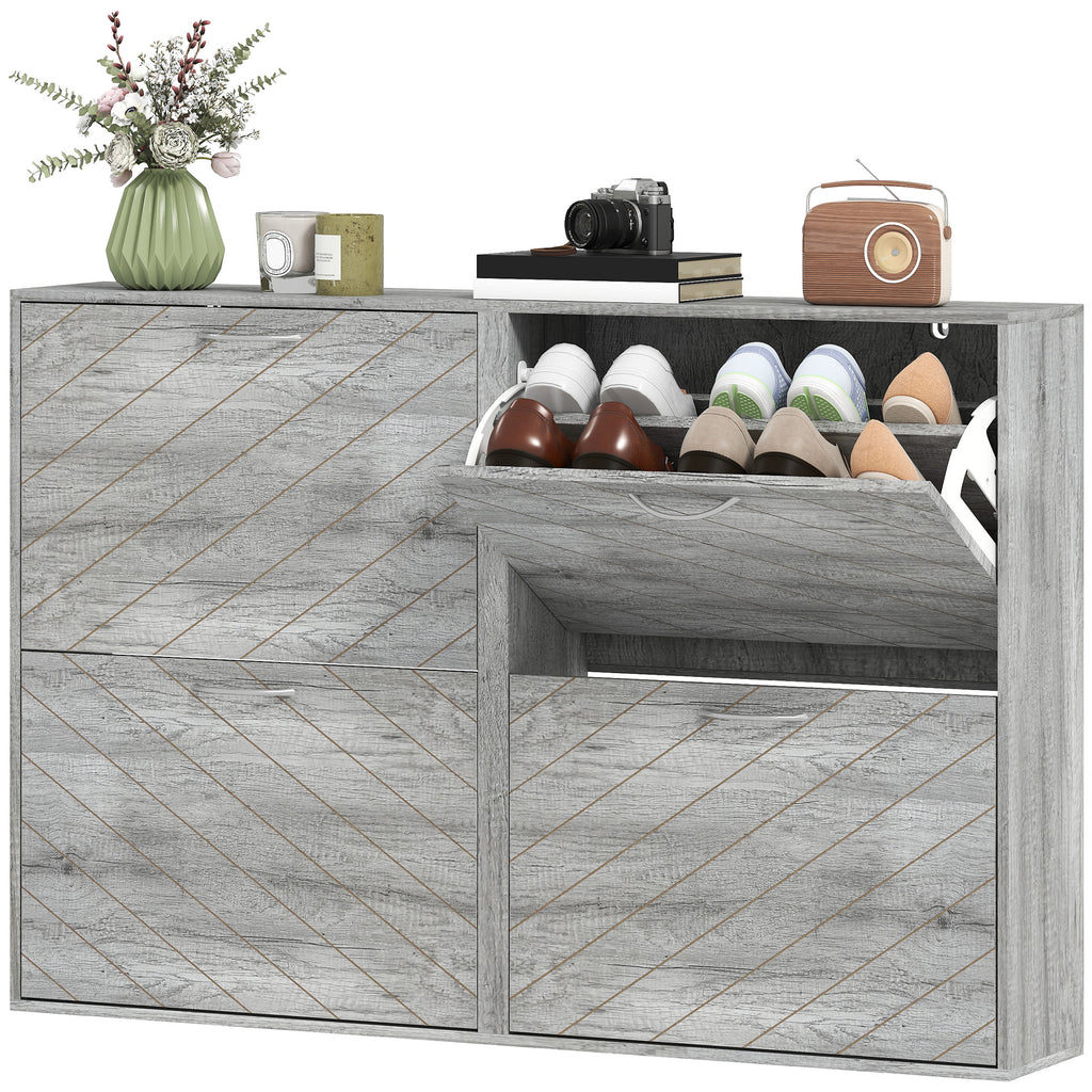 Grey Shoe Storage Cabinet | 45.5" Wide Entryway Cabinet with 4 Flip Drawers