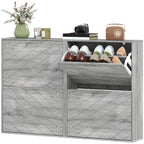 Grey Shoe Storage Cabinet | 45.5" Wide Entryway Cabinet with 4 Flip Drawers