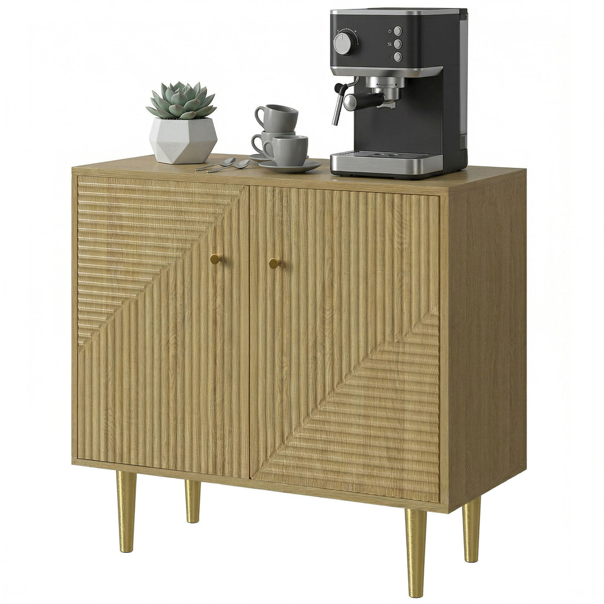 Oak Buffet Sideboard with Gold Legs - angle view