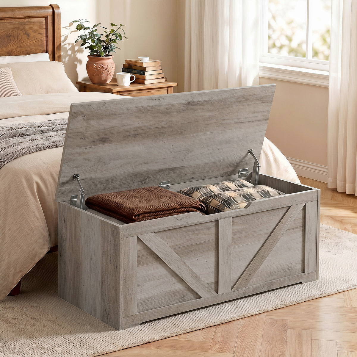 Grey Wood Grain Storage Chest - front view