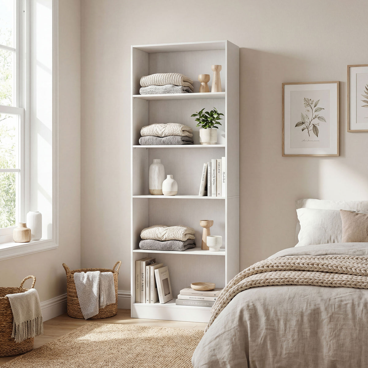 White 5-Tier Bookcase | 69.3" Tall Adjustable Shelf Storage Unit