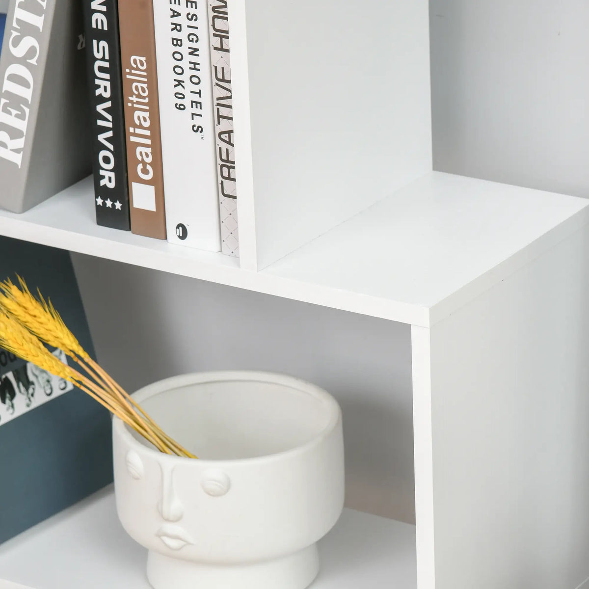 White Bookshelf | Extra-Tall Tree-Shape Open Shelf for Home Office