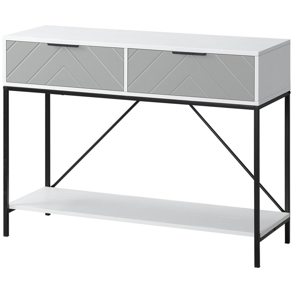 White Console Table with Drawers | 39.25" Entryway Table with Storage Shelf