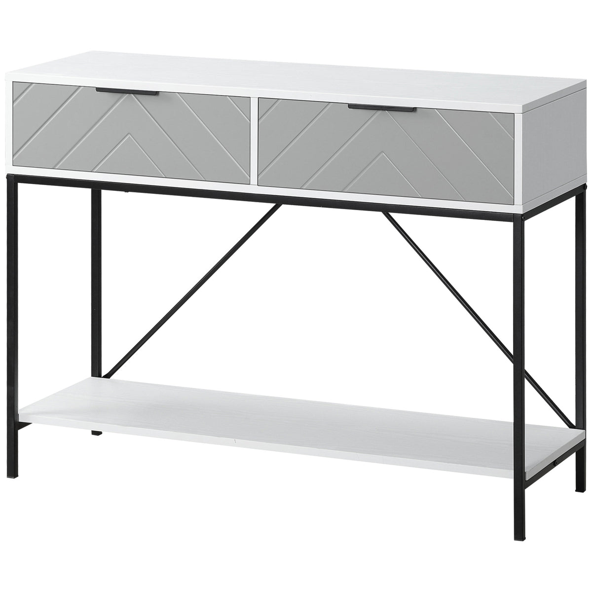 White Console Table with Drawers | 39.25" Entryway Table with Storage Shelf