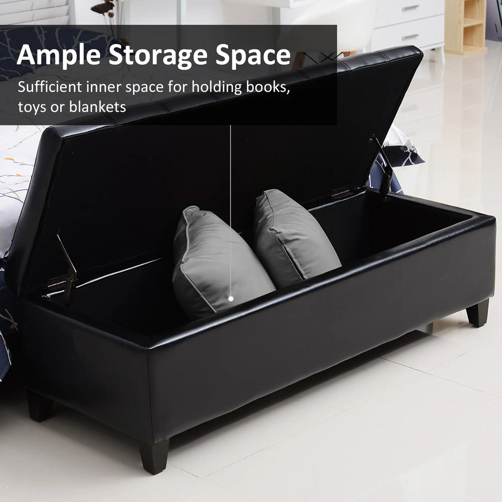 Black Tufted Storage Ottoman Bench | 51-Inch Entryway & Bedroom Seat