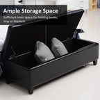 Black Tufted Storage Ottoman Bench | 51-Inch Entryway & Bedroom Seat