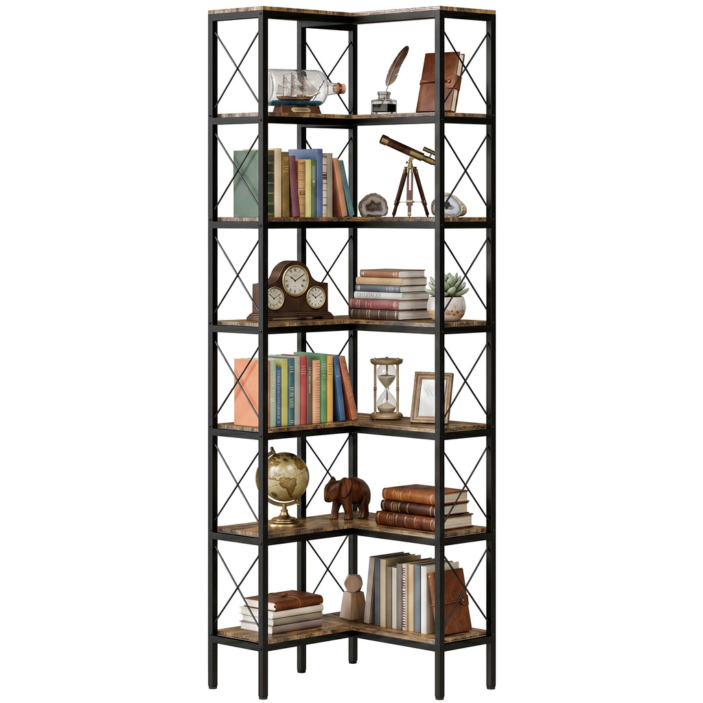 Rustic Brown L-Shaped Corner Bookshelf - detail view 4