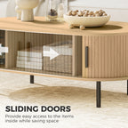 Natural Wood Coffee Table with Sliding Tambour Doors - dimensions