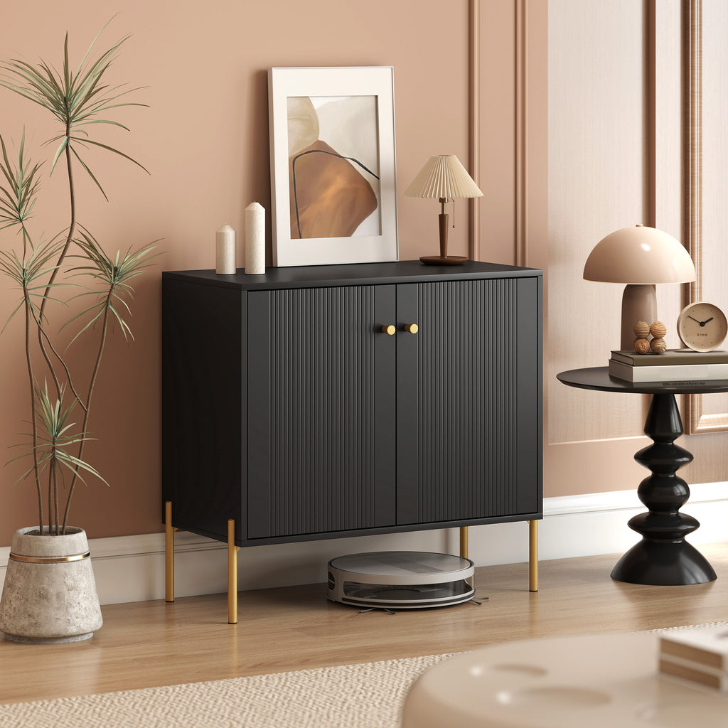 Modern Black Buffet Sideboard with Fluted Doors - lifestyle view 2
