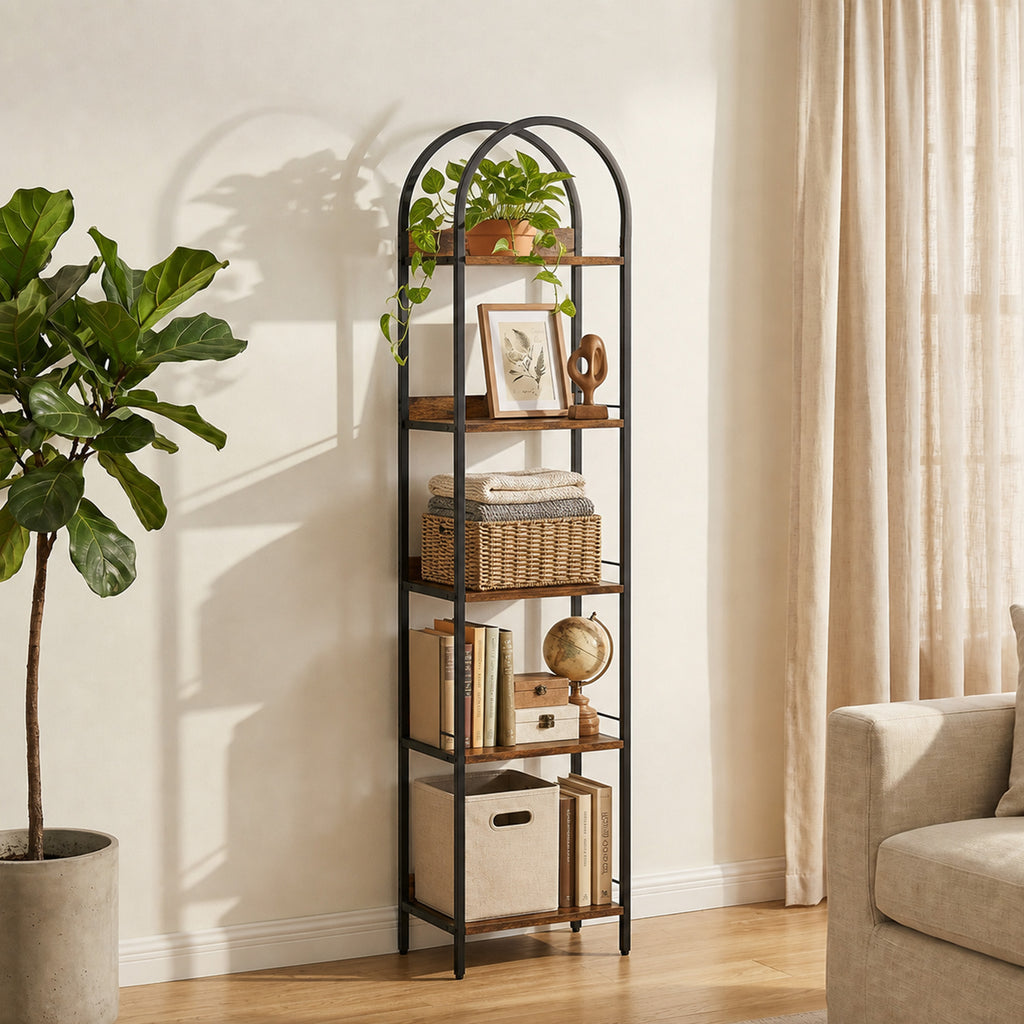 Rustic Brown Arched Bookshelf - lifestyle view 2