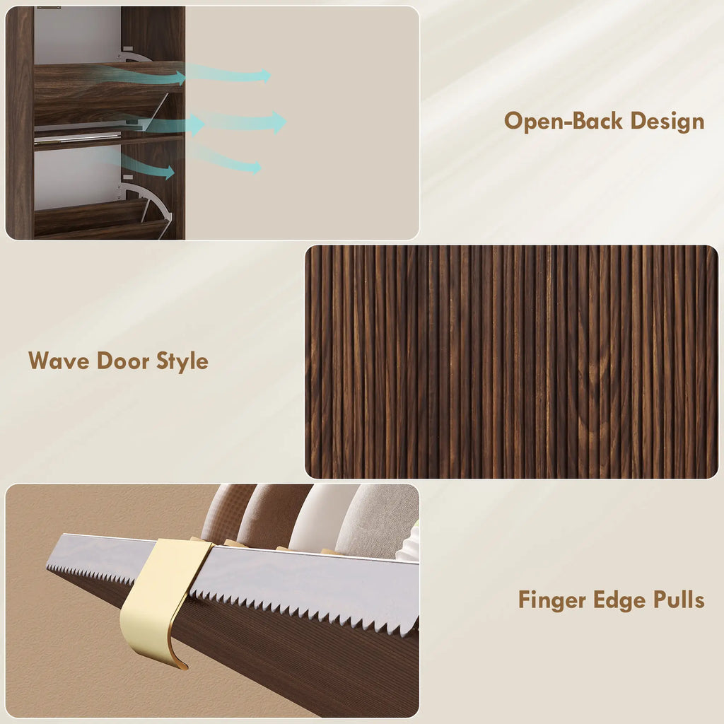 Walnut Shoe Cabinet | 12-16 Pair Entryway Storage with Shelf