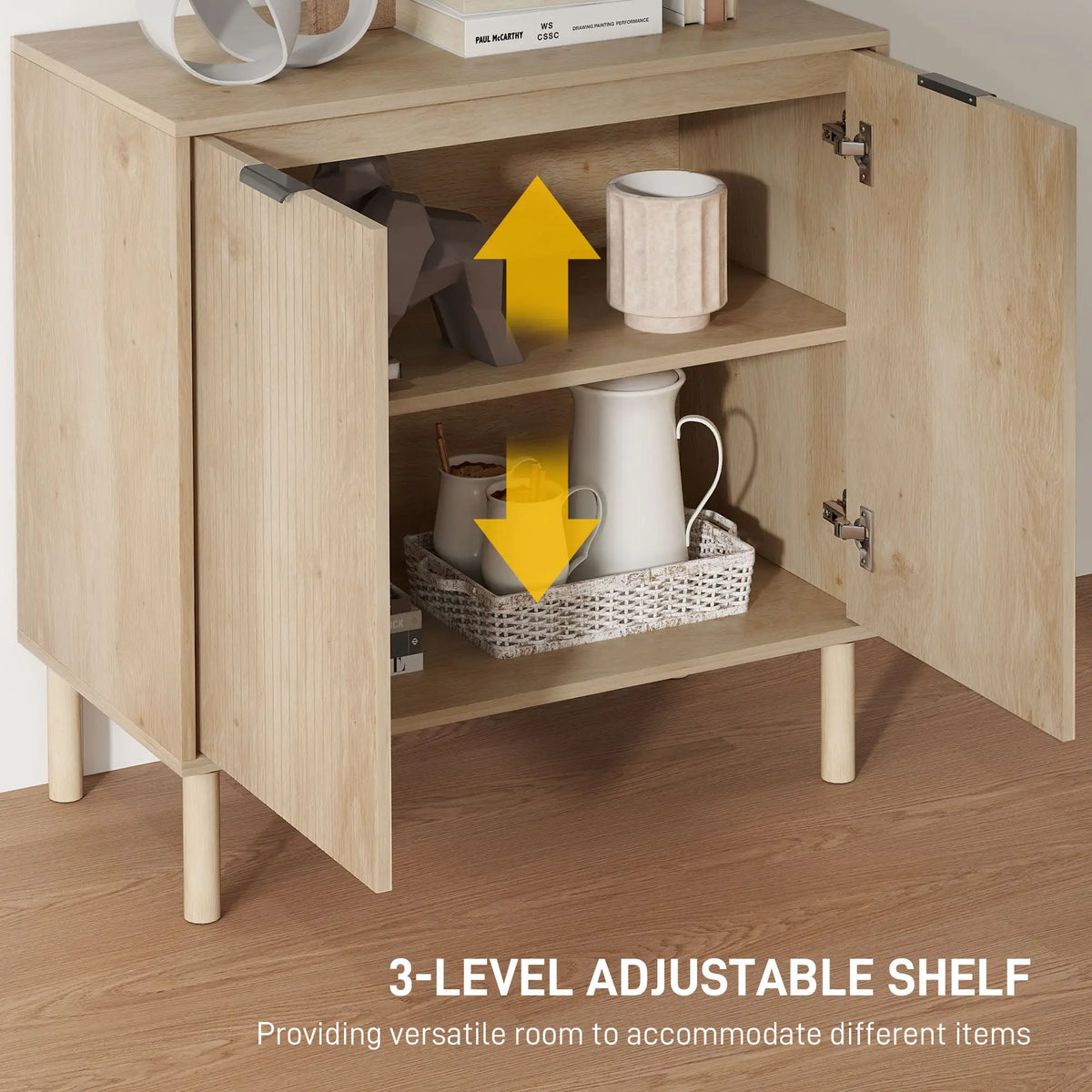 Natural Oak Storage Cabinet | Fluted 2-Door Accent Cabinet