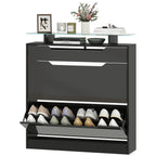Black Shoe Cabinet | Entryway Shoe Storage with Tilt-Out Drawer