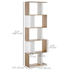 White & Oak Bookshelf | S-Shape Open Storage Shelf
