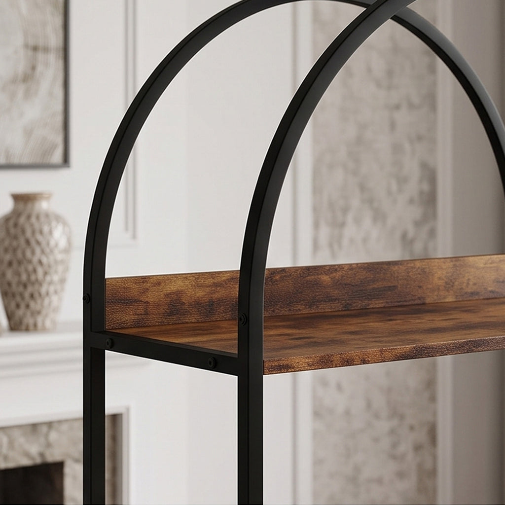 Rustic Brown Arched Bookshelf - detail view 2
