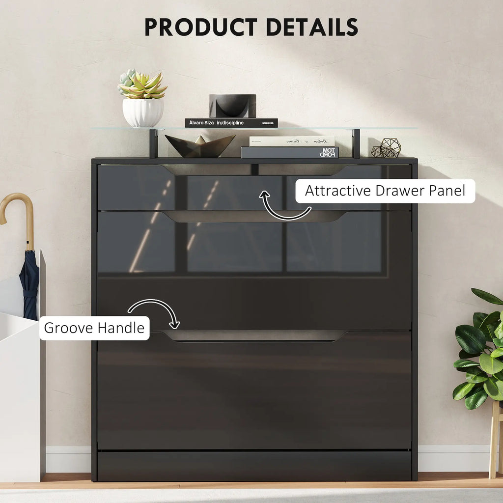 Black Shoe Cabinet | Entryway Shoe Storage with Tilt-Out Drawer