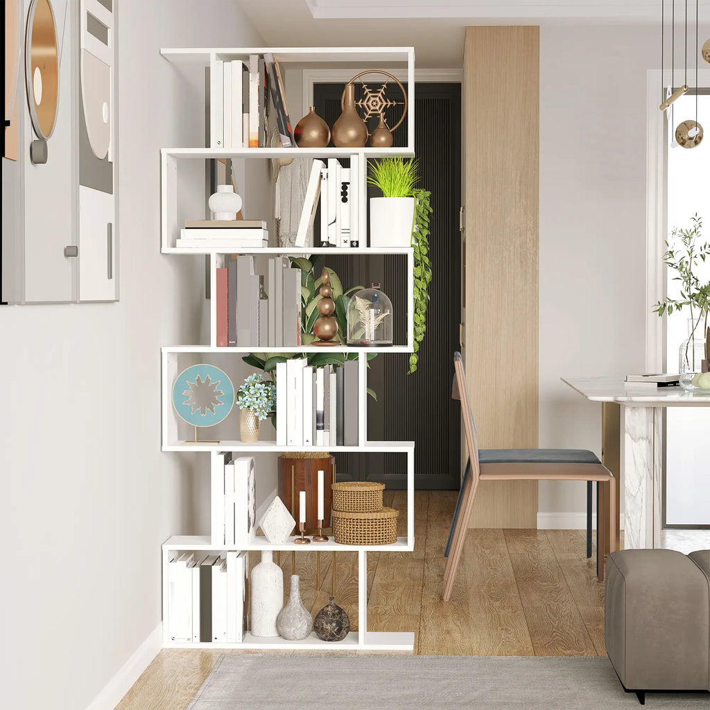 White Bookshelf | Extra-Tall Tree-Shape Open Shelf for Home Office