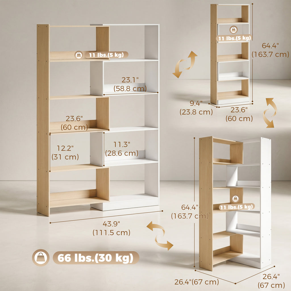 Fruitwood and White Corner Bookshelf - L-shaped configuration