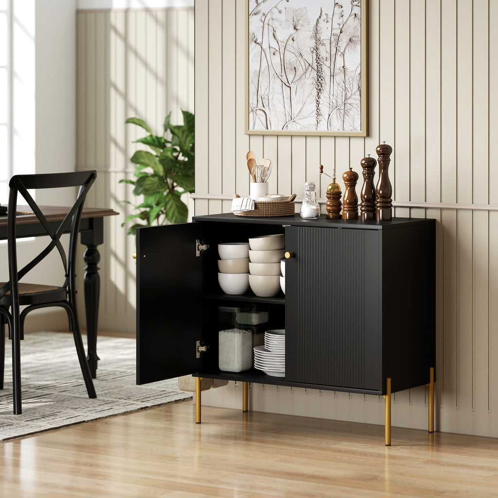 Modern Black Buffet Sideboard with Fluted Doors - detail view 3