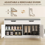 White Shoe Storage Bench | 2-Cabinet Farmhouse Bench with Cushion