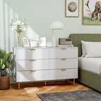 White Dresser | 6-Drawer Chest of Drawers with Gold Legs
