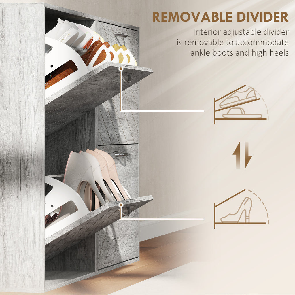 Grey Shoe Storage Cabinet | 45.5" Wide Entryway Cabinet with 4 Flip Drawers