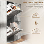 Grey Shoe Storage Cabinet | 45.5" Wide Entryway Cabinet with 4 Flip Drawers