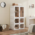 White Portable Wardrobe | 53.5" Foldable Plastic Closet with 5 Compartments and Hanging Rod