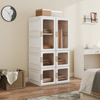 White Portable Wardrobe | 53.5" Foldable Plastic Closet with 5 Compartments and Hanging Rod