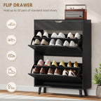 Black Narrow Shoe Cabinet | 39" Entryway Storage for 12 Pairs of Shoes
