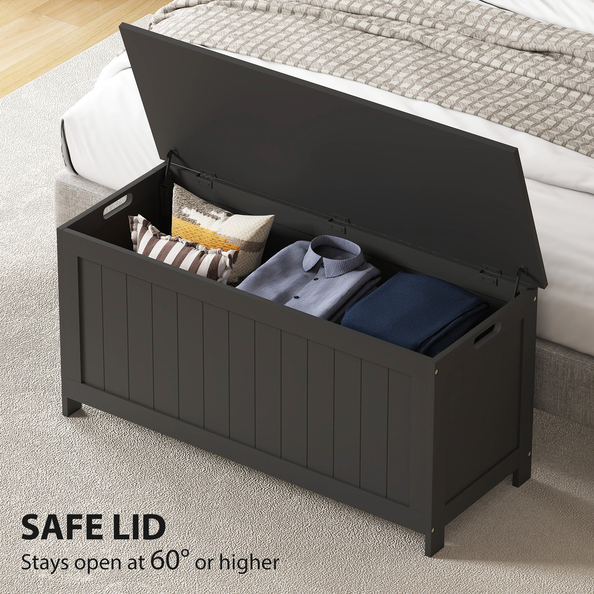 Charcoal Grey Storage Bench | Entryway & Bedroom Storage Chest