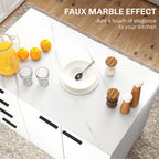 White Faux Marble Kitchen Island | 45.7" Storage Cabinet with 4 Drawers
