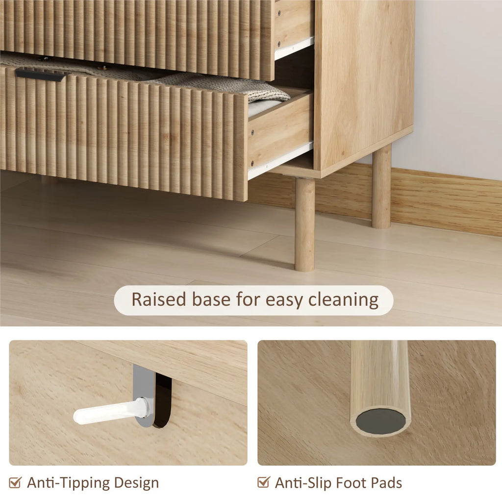 Natural Oak Chest of Drawers | Fluted 3-Drawer Dresser