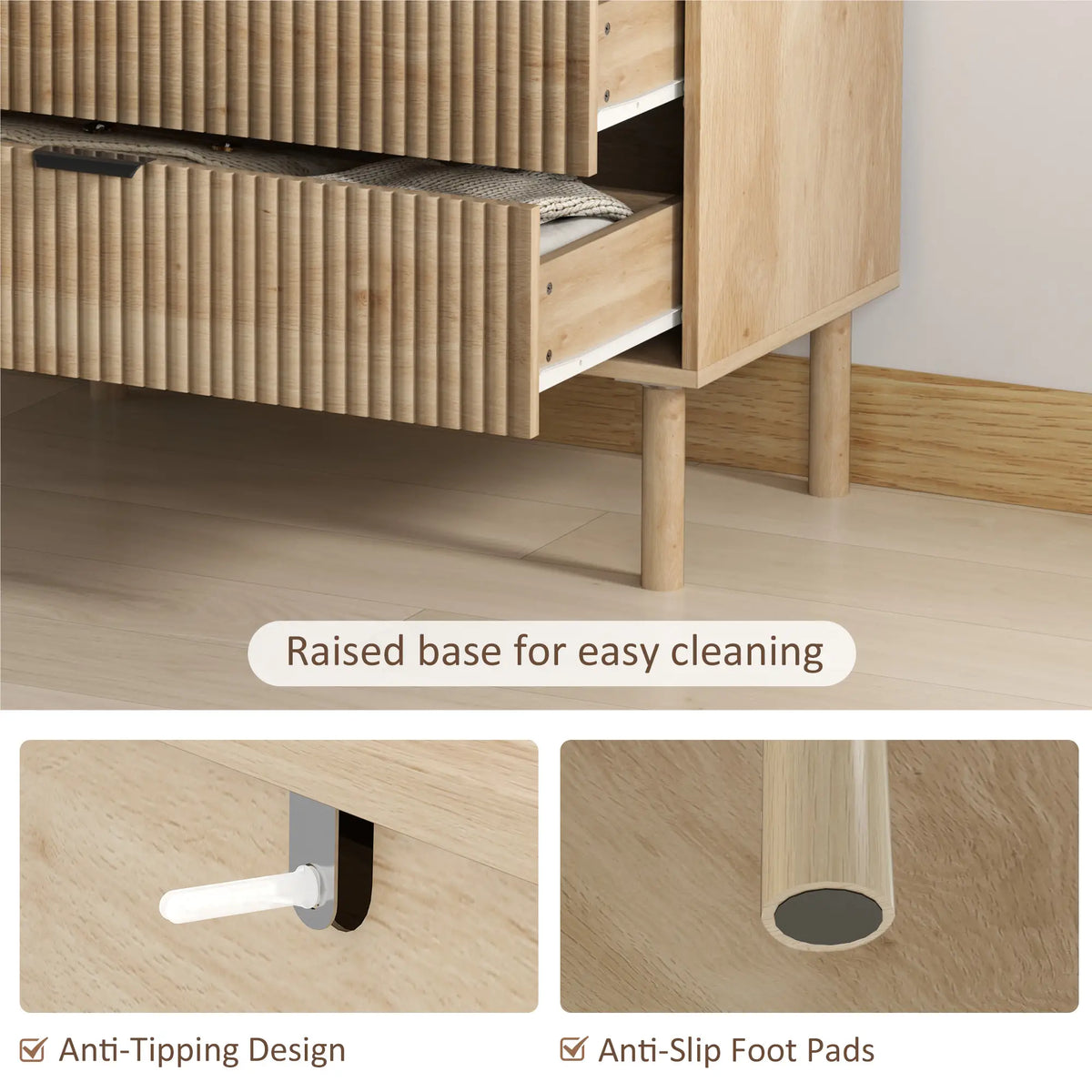 Natural Oak Chest of Drawers | Fluted 3-Drawer Dresser