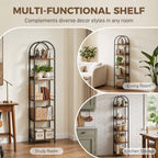 Rustic Brown Arched Bookshelf - lifestyle view